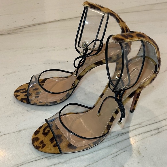 Gianvito Rossi Leopard and PVC Clear strap/ankle strap/tie High Heeled Sandal - Picture 2 of 5